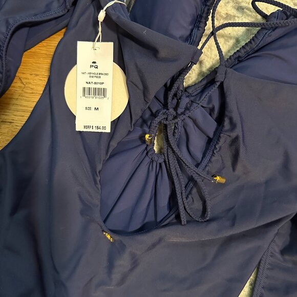 PQ SWIM {NWT} Keyhole Braided One Piece Swimsuit | Navy | Medium - Picture 5 of 11